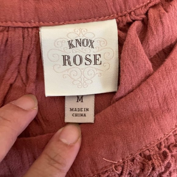 Knox Rose Peasant Boho Lace Peplum Tunic Cold Shoulder 3/4 Sleeves Mauve Size M - Picture 9 of 11